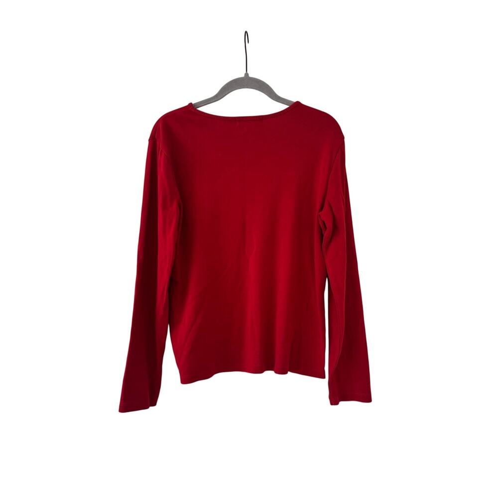 Lauren Ralph Lauren Red Long Sleeve Cotton Knit Top Womens Medium M Classic - Picture 7 of 9